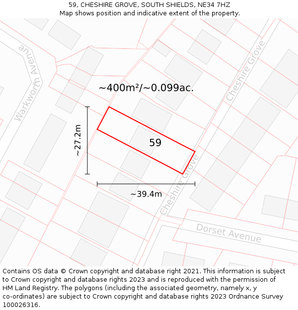 59, CHESHIRE GROVE, SOUTH SHIELDS, NE34 7HZ: Plot and title map