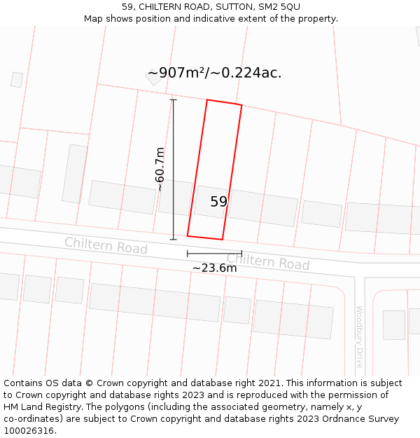 59, CHILTERN ROAD, SUTTON, SM2 5QU: Plot and title map