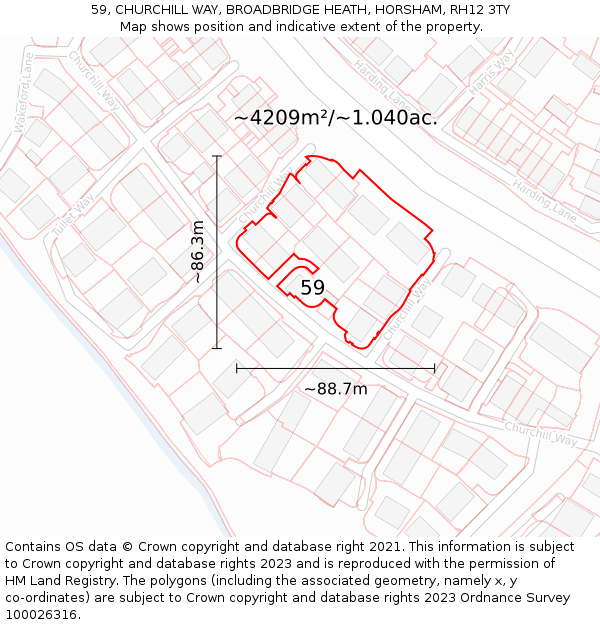 59, CHURCHILL WAY, BROADBRIDGE HEATH, HORSHAM, RH12 3TY: Plot and title map