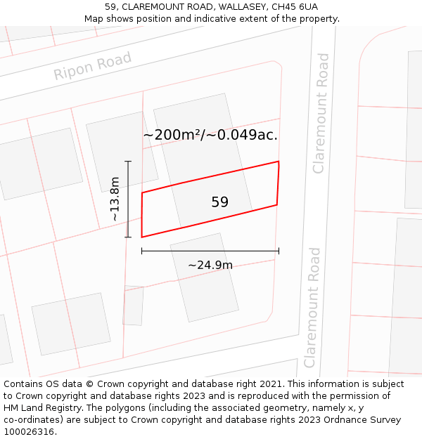 59, CLAREMOUNT ROAD, WALLASEY, CH45 6UA: Plot and title map