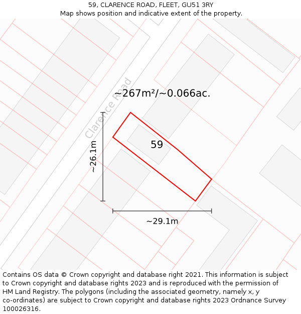 59, CLARENCE ROAD, FLEET, GU51 3RY: Plot and title map