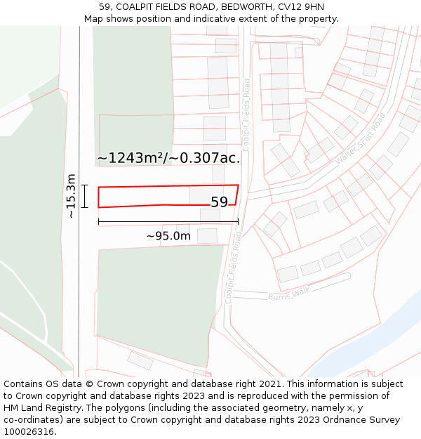 59, COALPIT FIELDS ROAD, BEDWORTH, CV12 9HN: Plot and title map