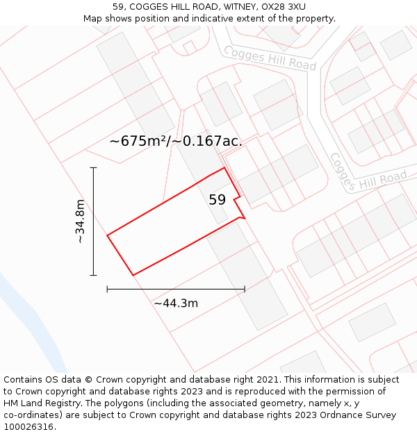 59, COGGES HILL ROAD, WITNEY, OX28 3XU: Plot and title map