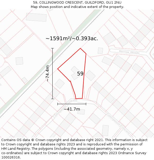 59, COLLINGWOOD CRESCENT, GUILDFORD, GU1 2NU: Plot and title map