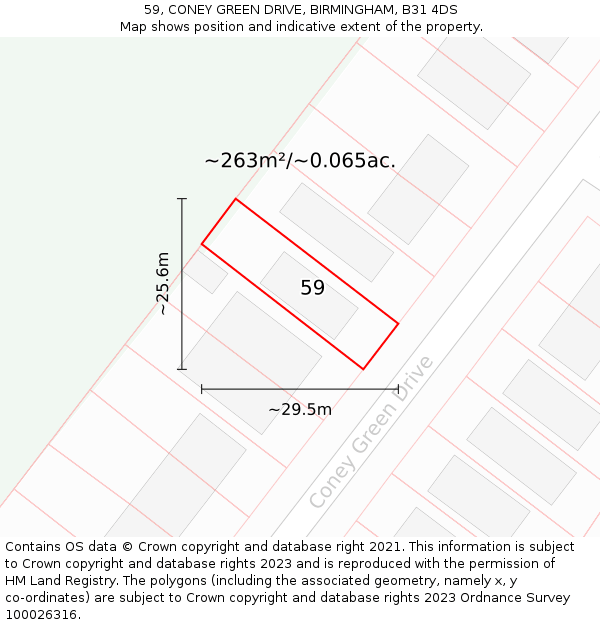 59, CONEY GREEN DRIVE, BIRMINGHAM, B31 4DS: Plot and title map