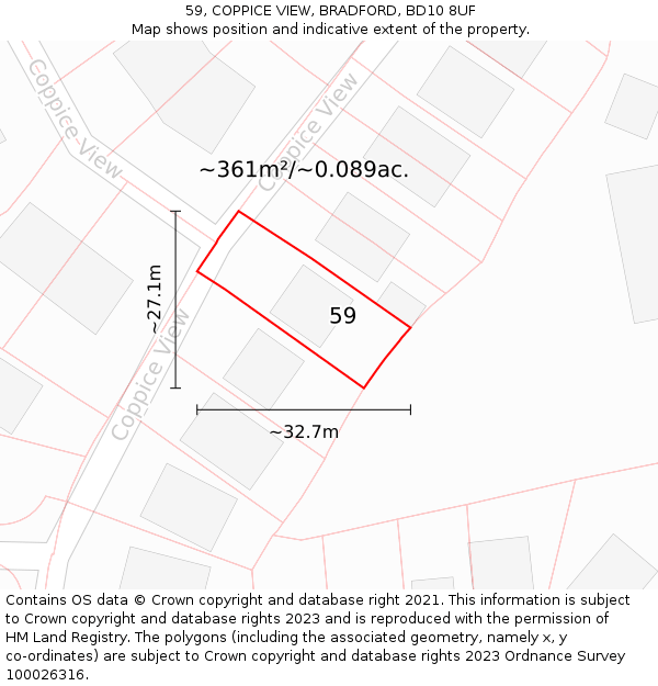 59, COPPICE VIEW, BRADFORD, BD10 8UF: Plot and title map