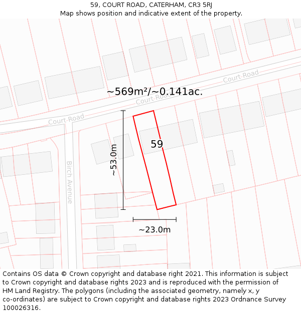 59, COURT ROAD, CATERHAM, CR3 5RJ: Plot and title map