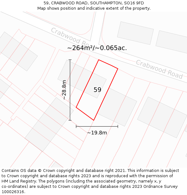 59, CRABWOOD ROAD, SOUTHAMPTON, SO16 9FD: Plot and title map