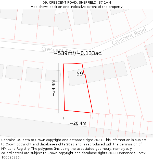 59, CRESCENT ROAD, SHEFFIELD, S7 1HN: Plot and title map