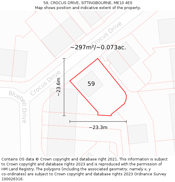 59, CROCUS DRIVE, SITTINGBOURNE, ME10 4ES: Plot and title map