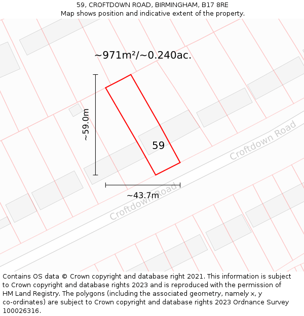 59, CROFTDOWN ROAD, BIRMINGHAM, B17 8RE: Plot and title map