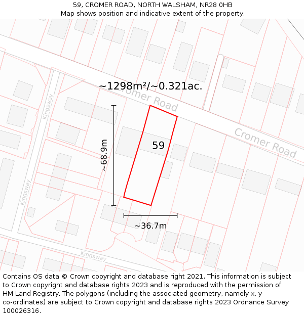 59, CROMER ROAD, NORTH WALSHAM, NR28 0HB: Plot and title map