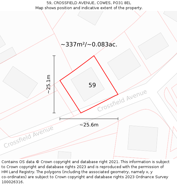59, CROSSFIELD AVENUE, COWES, PO31 8EL: Plot and title map