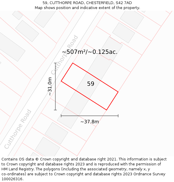 59, CUTTHORPE ROAD, CHESTERFIELD, S42 7AD: Plot and title map