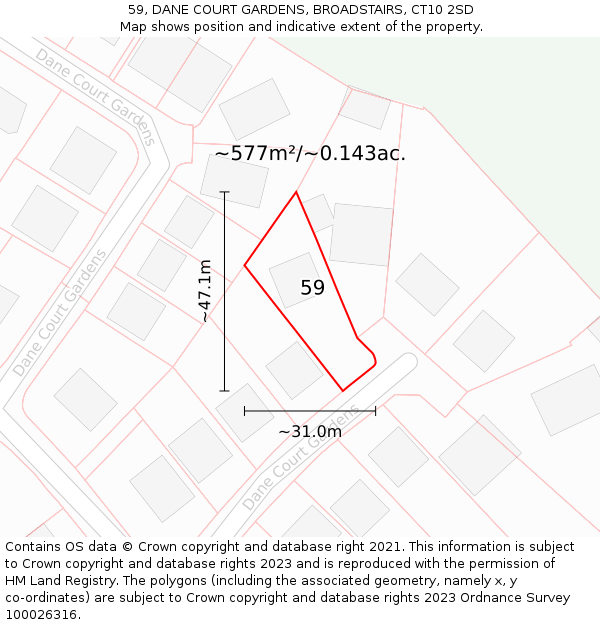 59, DANE COURT GARDENS, BROADSTAIRS, CT10 2SD: Plot and title map