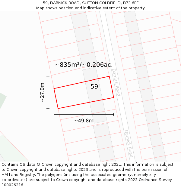 59, DARNICK ROAD, SUTTON COLDFIELD, B73 6PF: Plot and title map