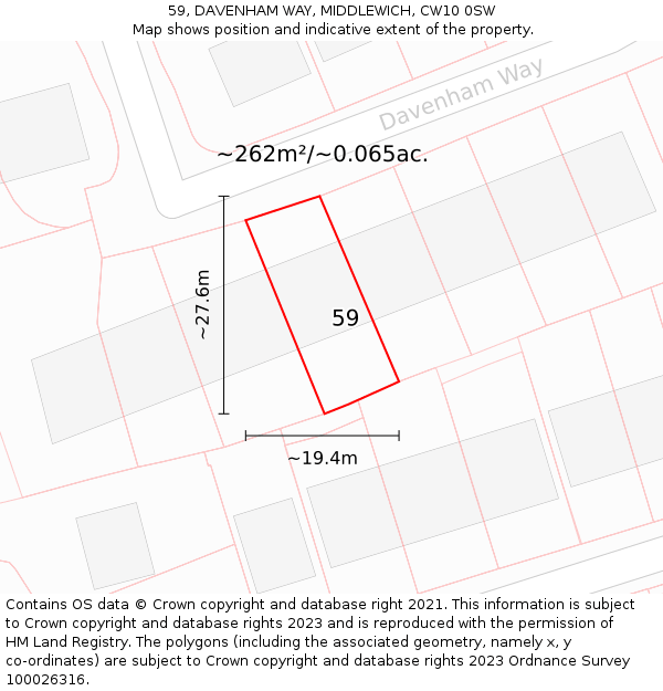 59, DAVENHAM WAY, MIDDLEWICH, CW10 0SW: Plot and title map