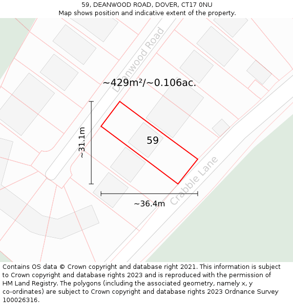 59, DEANWOOD ROAD, DOVER, CT17 0NU: Plot and title map