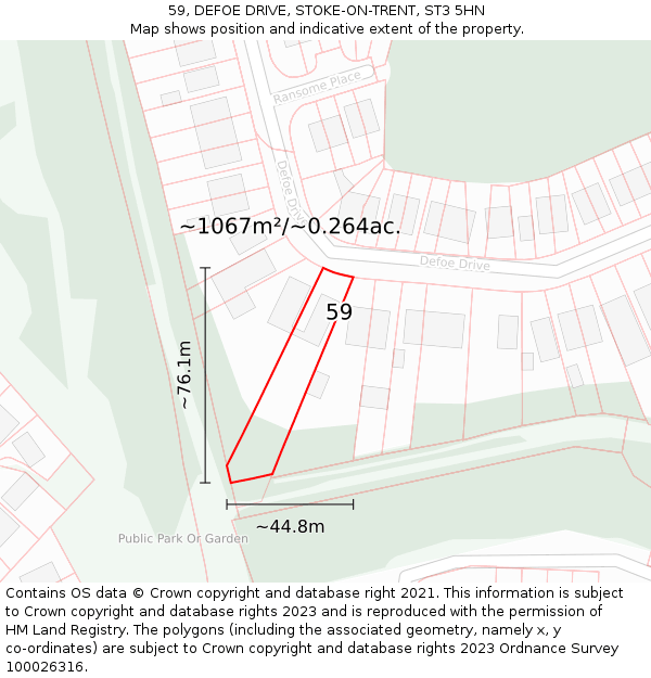 59, DEFOE DRIVE, STOKE-ON-TRENT, ST3 5HN: Plot and title map