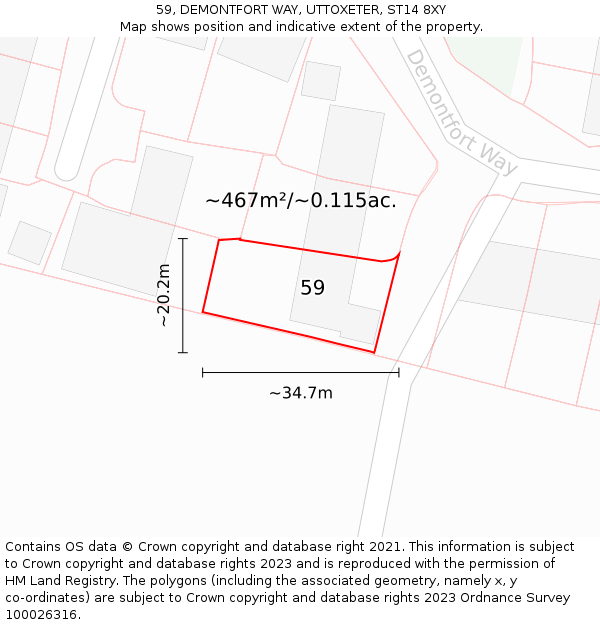 59, DEMONTFORT WAY, UTTOXETER, ST14 8XY: Plot and title map