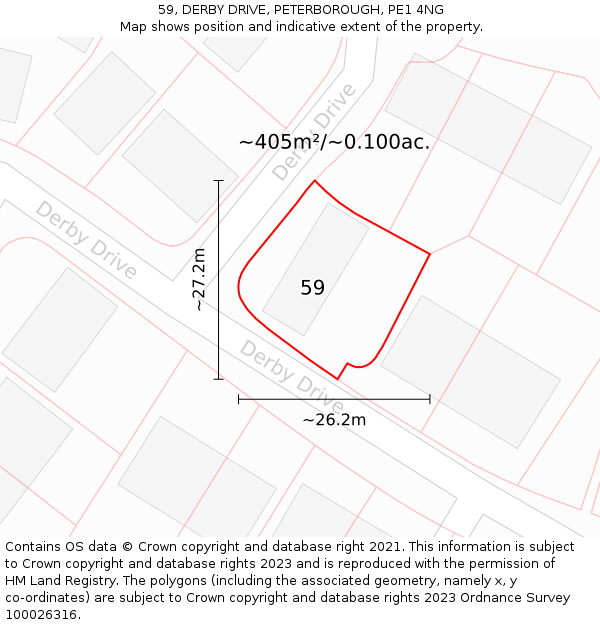 59, DERBY DRIVE, PETERBOROUGH, PE1 4NG: Plot and title map