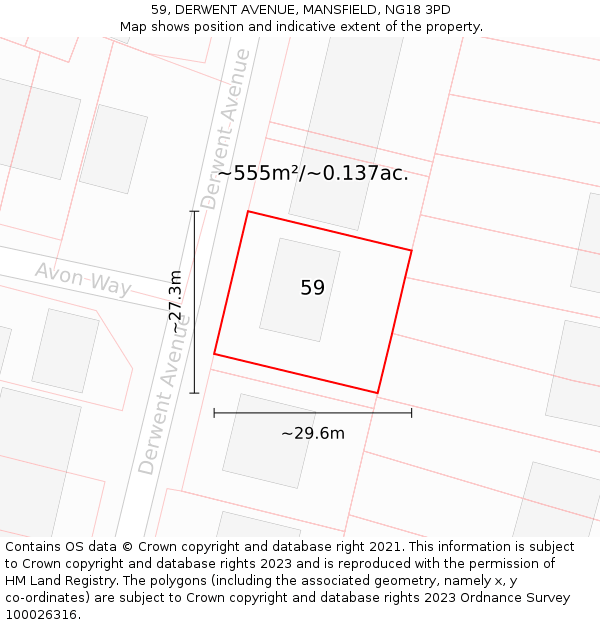 59, DERWENT AVENUE, MANSFIELD, NG18 3PD: Plot and title map