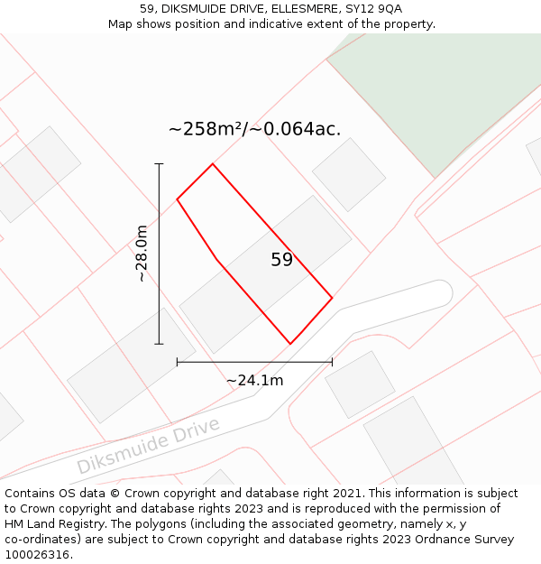 59, DIKSMUIDE DRIVE, ELLESMERE, SY12 9QA: Plot and title map