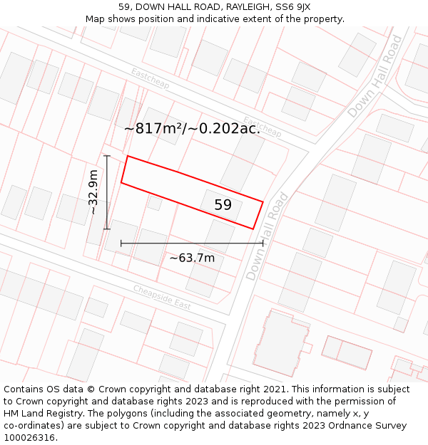 59, DOWN HALL ROAD, RAYLEIGH, SS6 9JX: Plot and title map