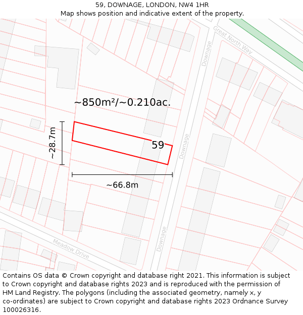 59, DOWNAGE, LONDON, NW4 1HR: Plot and title map