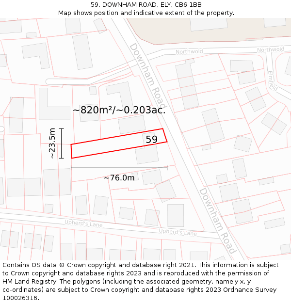 59, DOWNHAM ROAD, ELY, CB6 1BB: Plot and title map