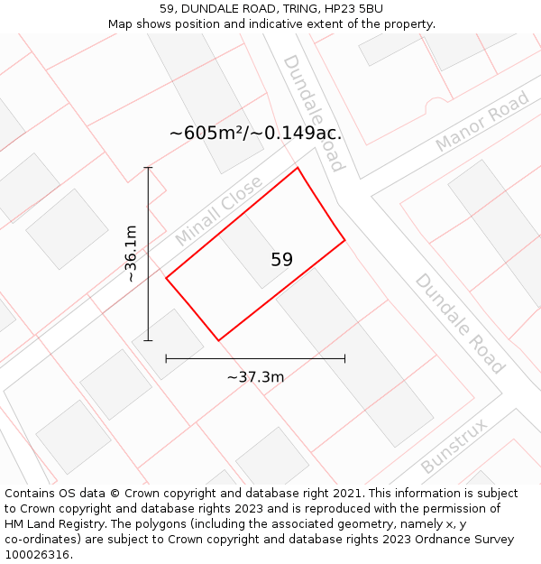 59, DUNDALE ROAD, TRING, HP23 5BU: Plot and title map