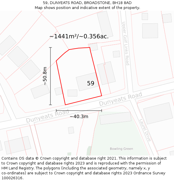 59, DUNYEATS ROAD, BROADSTONE, BH18 8AD: Plot and title map