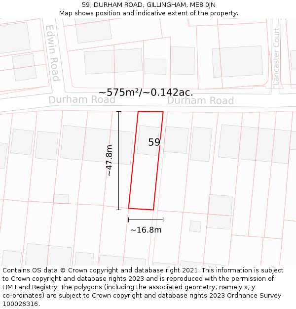 59, DURHAM ROAD, GILLINGHAM, ME8 0JN: Plot and title map