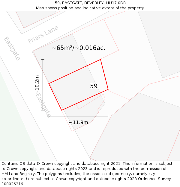 59, EASTGATE, BEVERLEY, HU17 0DR: Plot and title map
