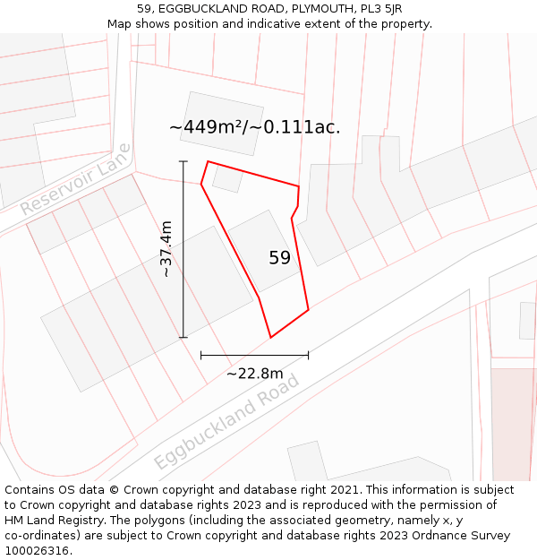 59, EGGBUCKLAND ROAD, PLYMOUTH, PL3 5JR: Plot and title map