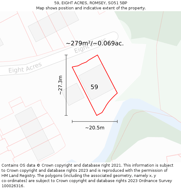 59, EIGHT ACRES, ROMSEY, SO51 5BP: Plot and title map