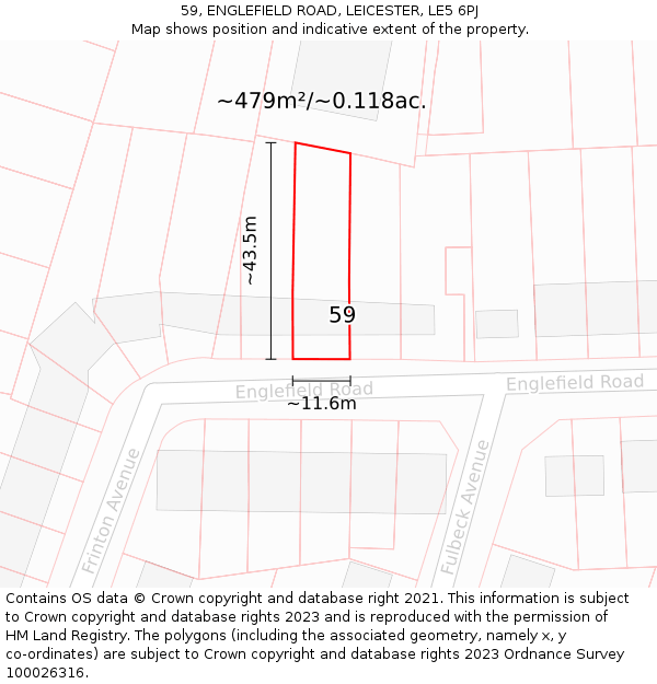 59, ENGLEFIELD ROAD, LEICESTER, LE5 6PJ: Plot and title map