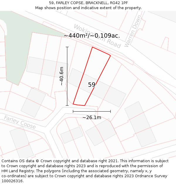 59, FARLEY COPSE, BRACKNELL, RG42 1PF: Plot and title map