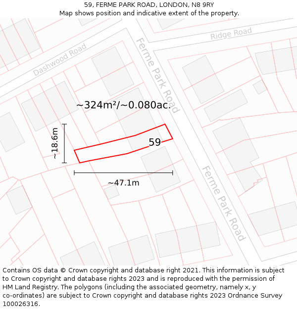 59, FERME PARK ROAD, LONDON, N8 9RY: Plot and title map
