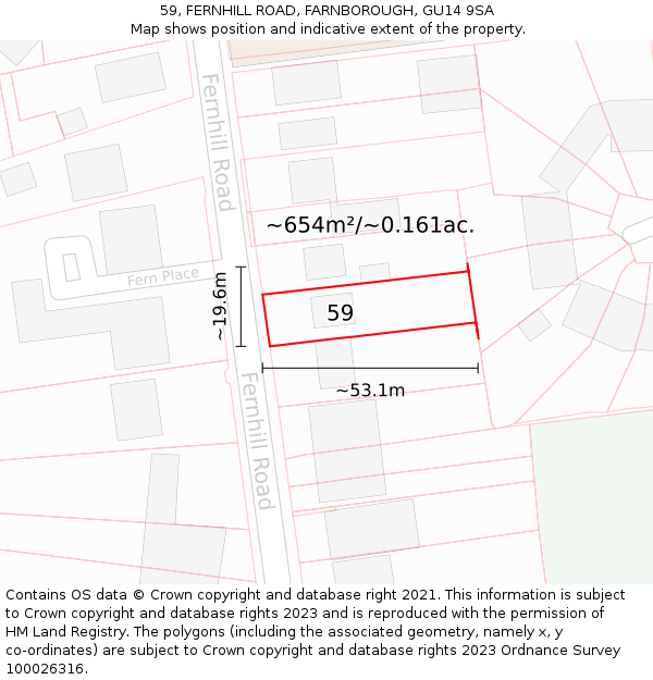 59, FERNHILL ROAD, FARNBOROUGH, GU14 9SA: Plot and title map