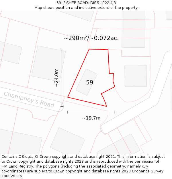 59, FISHER ROAD, DISS, IP22 4JR: Plot and title map