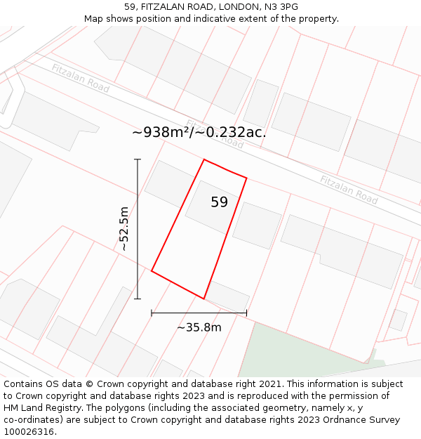 59, FITZALAN ROAD, LONDON, N3 3PG: Plot and title map