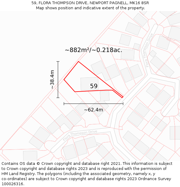 59, FLORA THOMPSON DRIVE, NEWPORT PAGNELL, MK16 8SR: Plot and title map