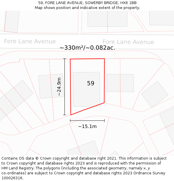 59, FORE LANE AVENUE, SOWERBY BRIDGE, HX6 1BB: Plot and title map