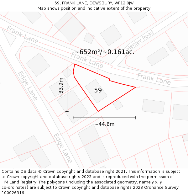 59, FRANK LANE, DEWSBURY, WF12 0JW: Plot and title map