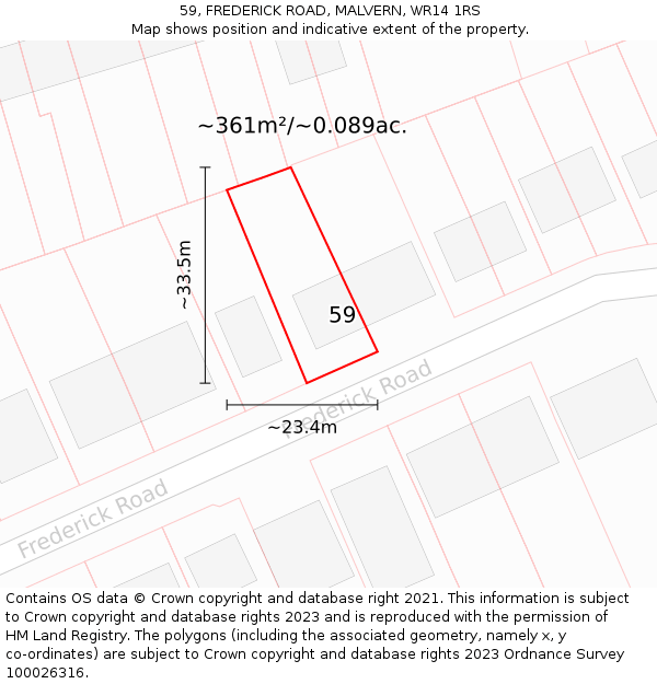 59, FREDERICK ROAD, MALVERN, WR14 1RS: Plot and title map
