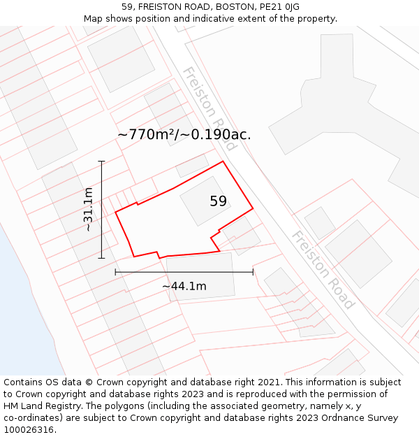 59, FREISTON ROAD, BOSTON, PE21 0JG: Plot and title map