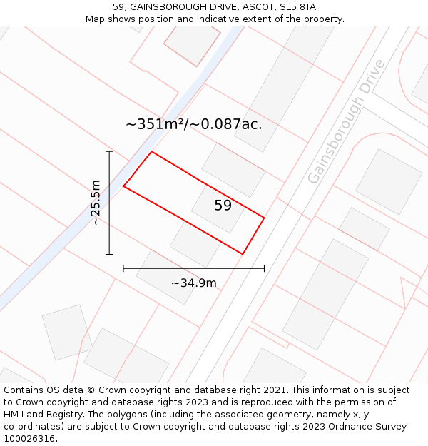 59, GAINSBOROUGH DRIVE, ASCOT, SL5 8TA: Plot and title map