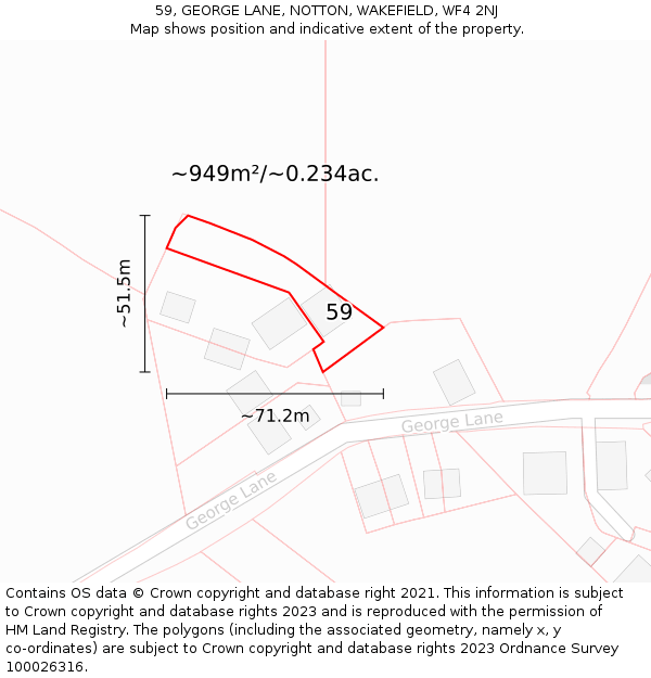 59, GEORGE LANE, NOTTON, WAKEFIELD, WF4 2NJ: Plot and title map