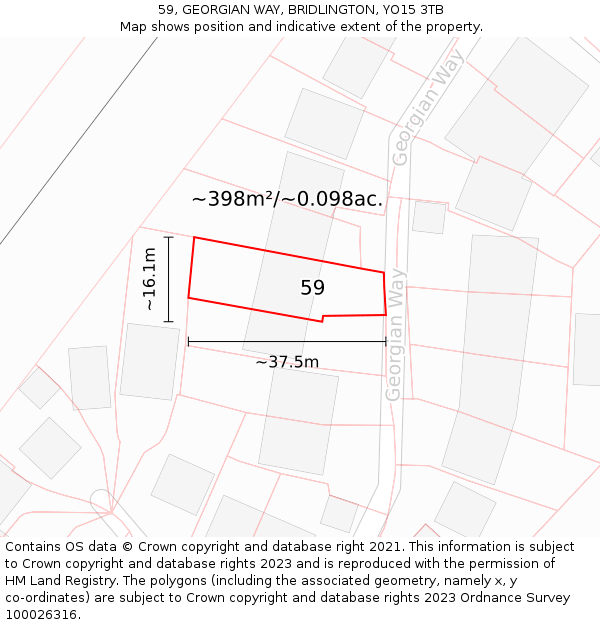 59, GEORGIAN WAY, BRIDLINGTON, YO15 3TB: Plot and title map